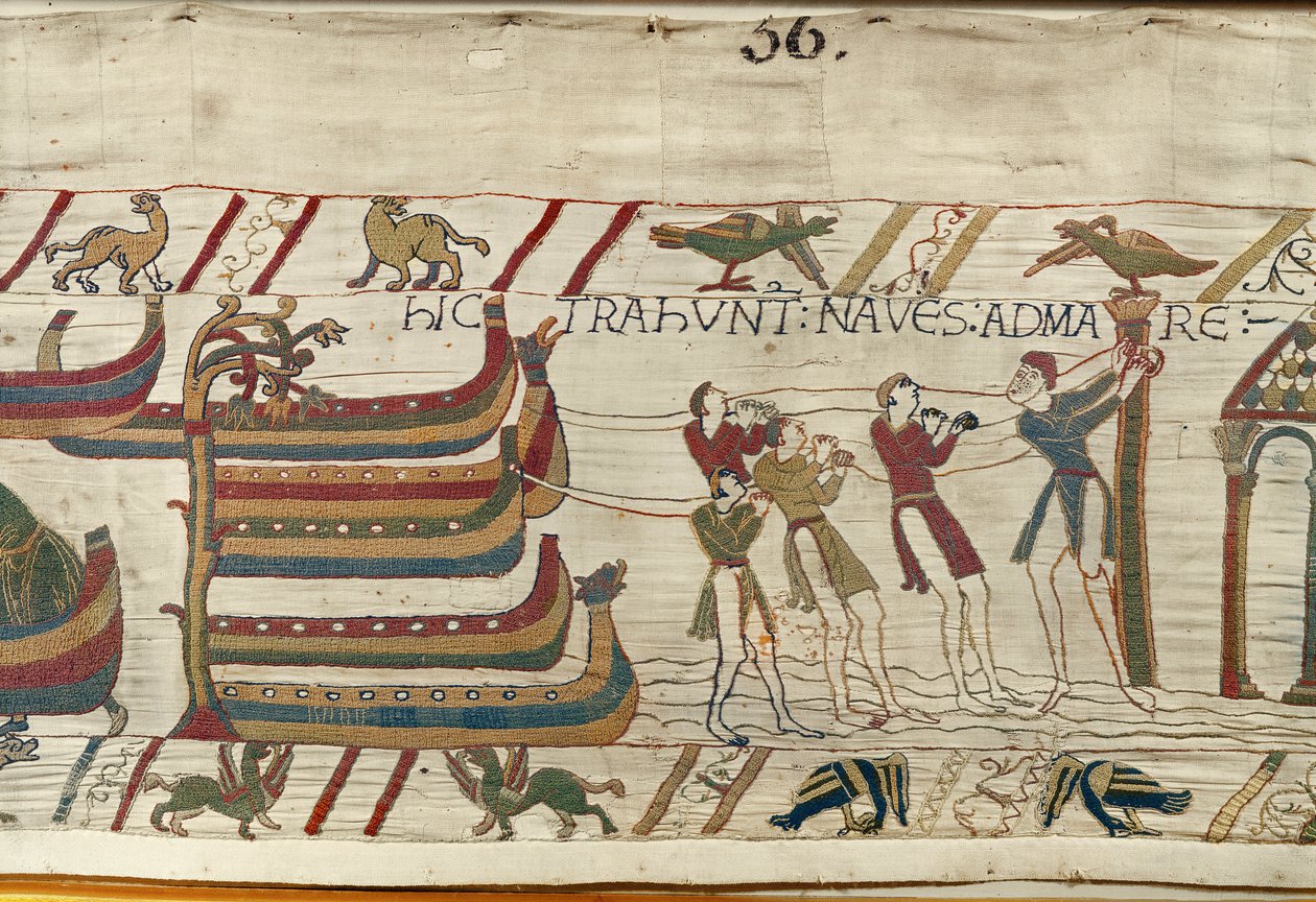 I Normanni tirano le loro navi verso il mare, Arazzo di Bayeux da Unknown artist