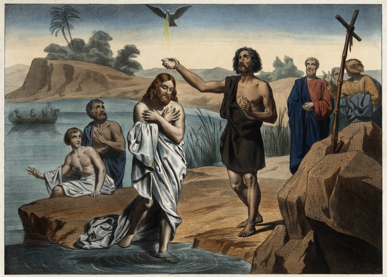 Il battesimo di Cristo. Incisione anonima della metà del XIX secolo. da Unknown artist