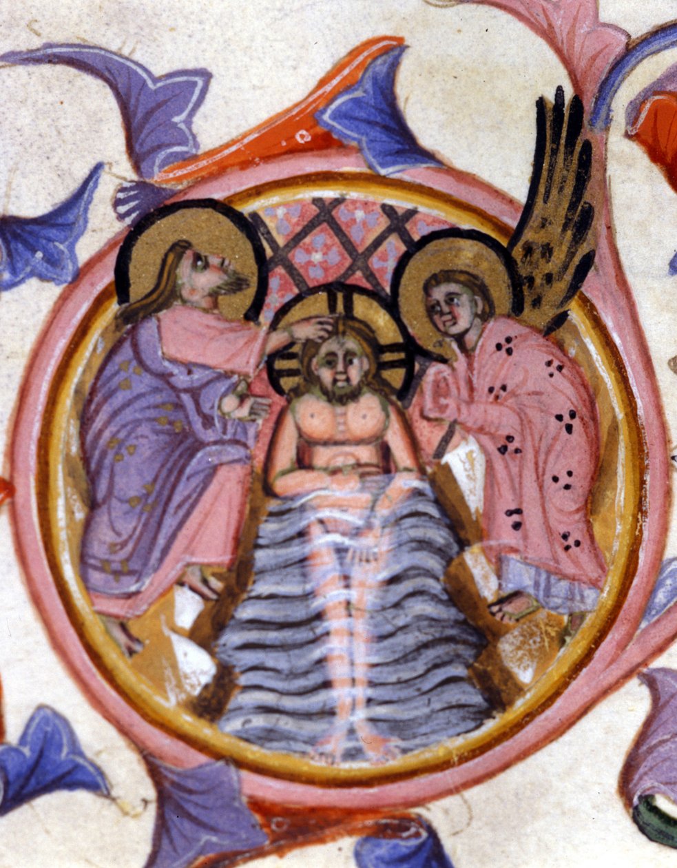 Il battesimo di Cristo nel Giordano da parte di San Giovanni Battista - dopo una miniatura di un manoscritto del XIV secolo da Unknown artist