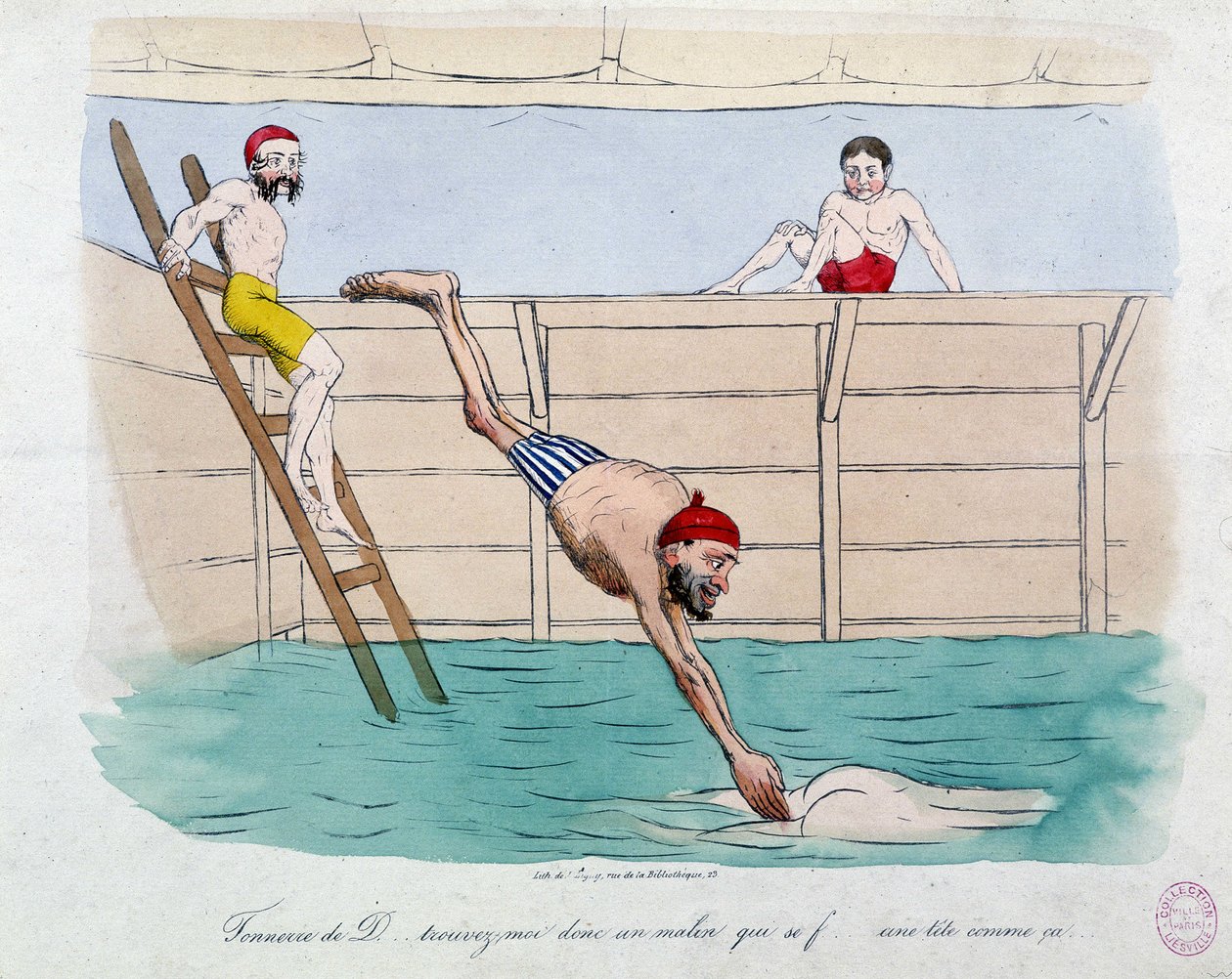 Il bagno: caricatura dei bagni pubblici (piscine) a Parigi - XIX secolo, Carnavalet da Unknown artist