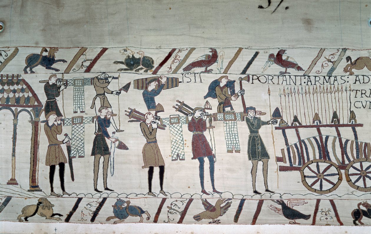 La battaglia tra i fanti inglesi (truppe di Harold) e i normanni a cavallo (truppe di Guillaume) - Arazzo di Bayeux, noto come Ricamo della Regina Matilde da Unknown artist