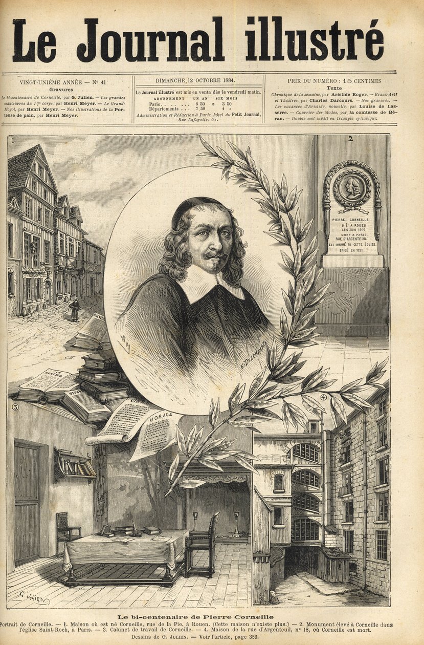 Il bicentenario di Pierre Corneille - incisione in "Le journal illustré" del 1884 da Unknown artist