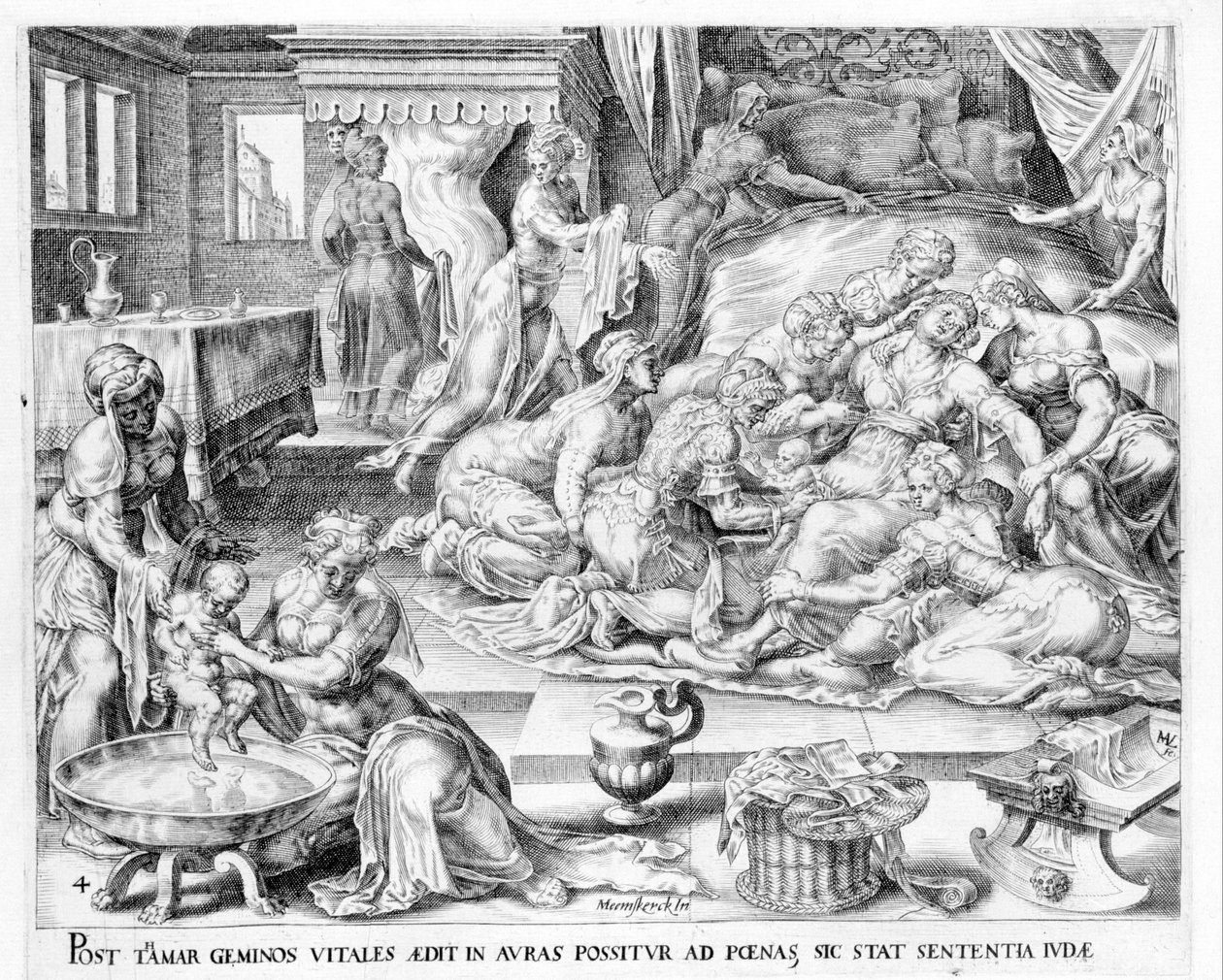 La nascita di Tamar. Incisione del XVII secolo di Antonio Blocklaus. da Unknown artist