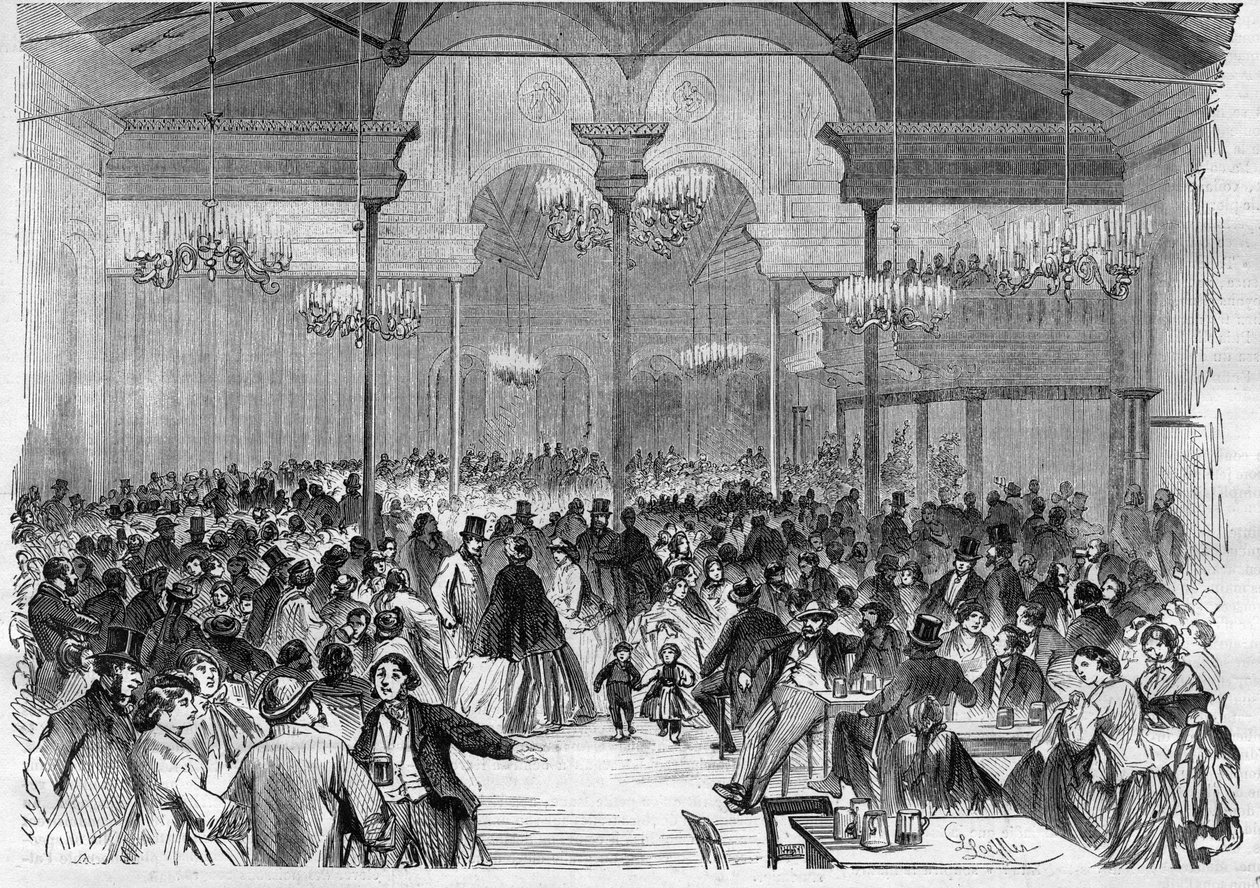 Le birrerie di Berlino: la birreria di Tivoli - Incisione in "Le Journal Illustré" da Unknown artist