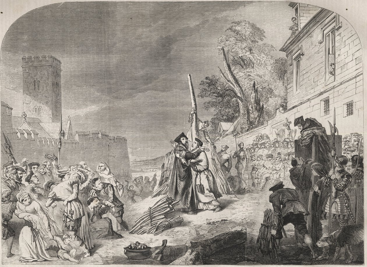 Il rogo dei vescovi Nicholas Ridley e Hugh Latimer vicino ai cancelli del Balliol College, Oxford, Inghilterra da Unknown artist
