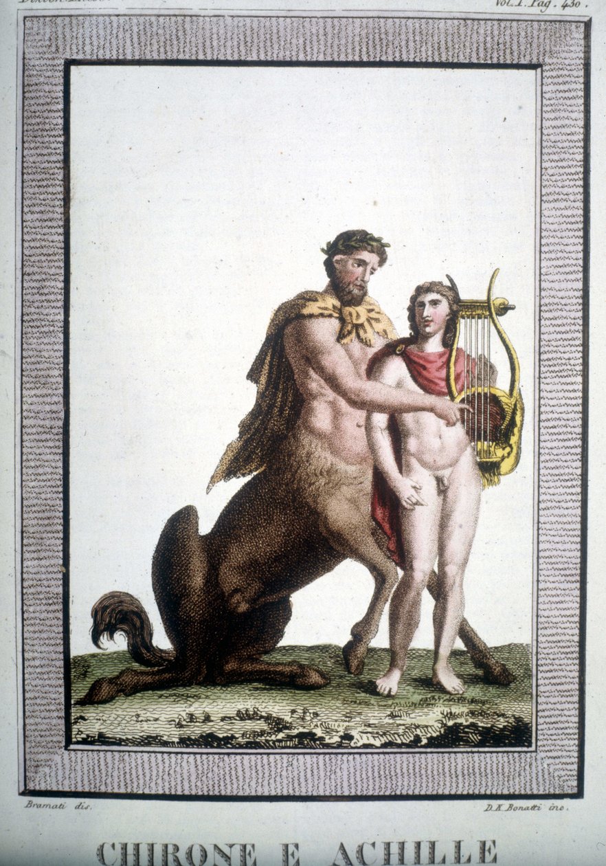 Il centauro Chirone e Achille - in Dizionario mitologico da Unknown artist