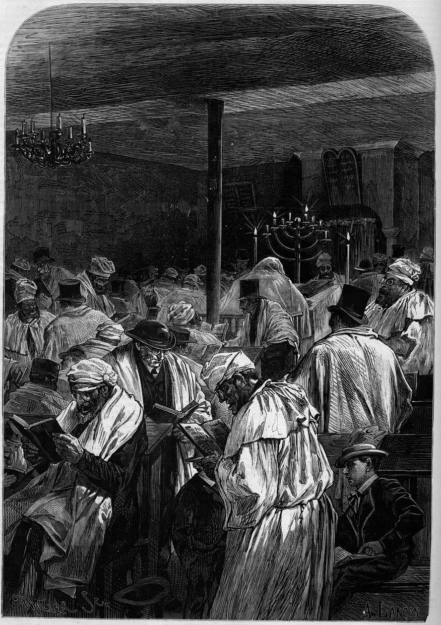 Il giorno del grande perdono degli ebrei o celebrazione dello Yom Kippur in una sinagoga in rue Saint Louis en l