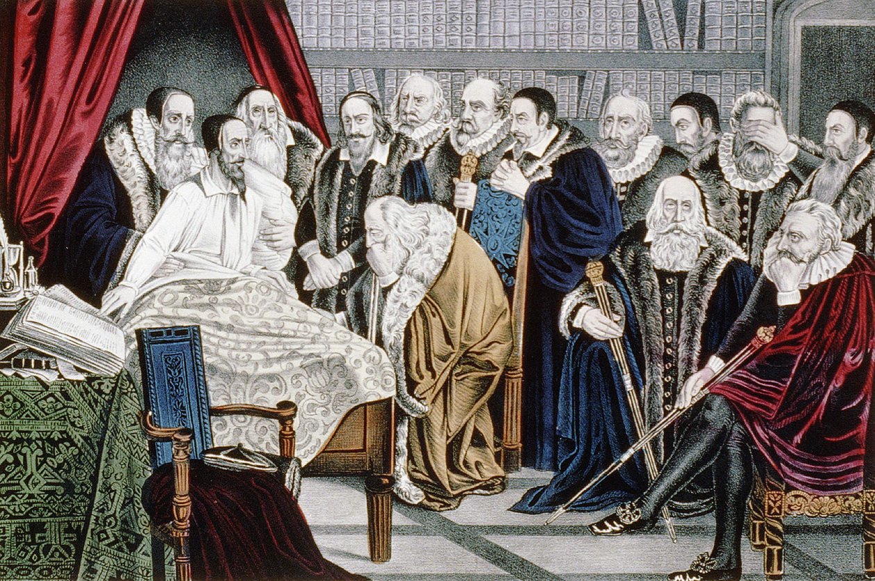 La morte di Calvino (1509 - 1564) il 24/05/1564. da Unknown artist