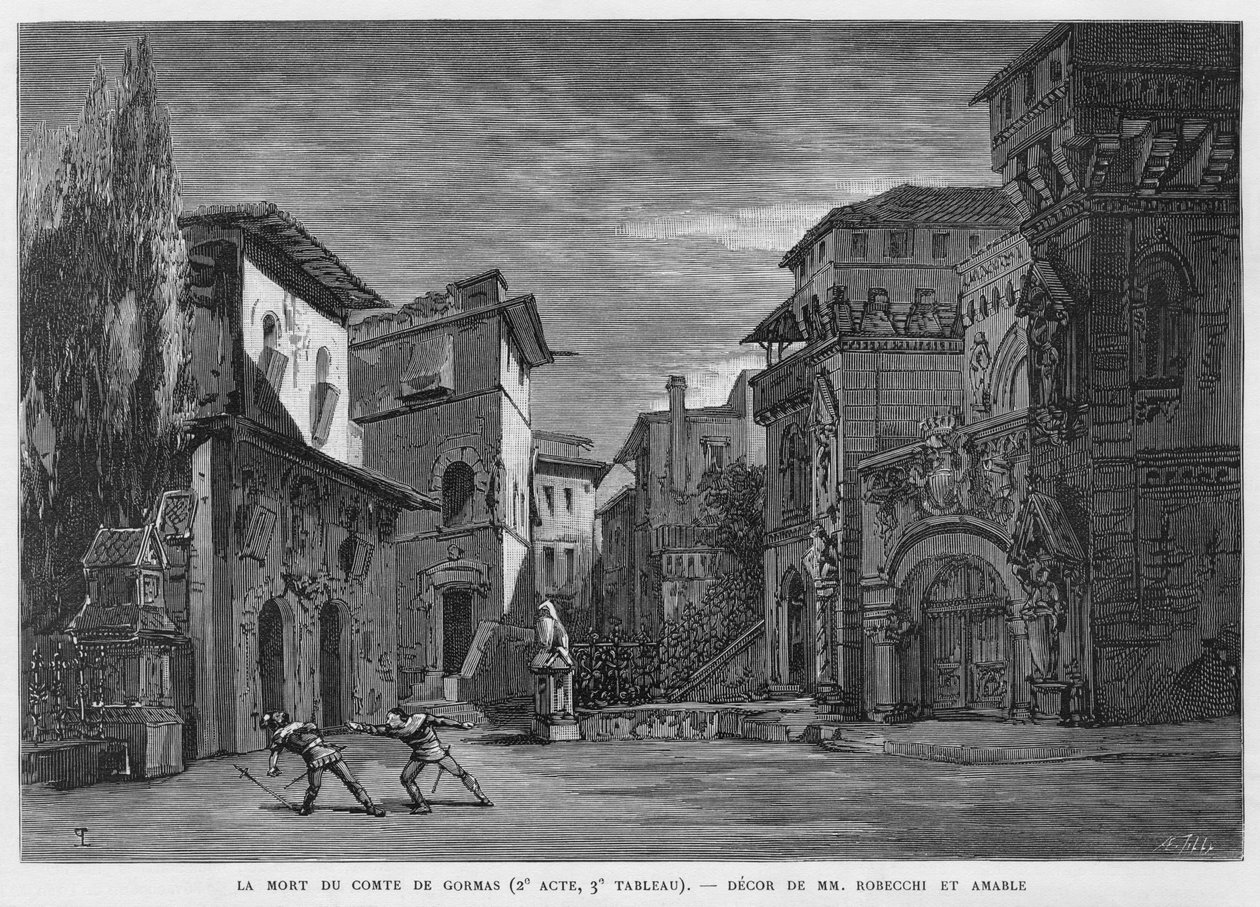 La morte del Conte di Gormas, padre di Chimene, ucciso dal Cid durante un duello. Illustrazione dell