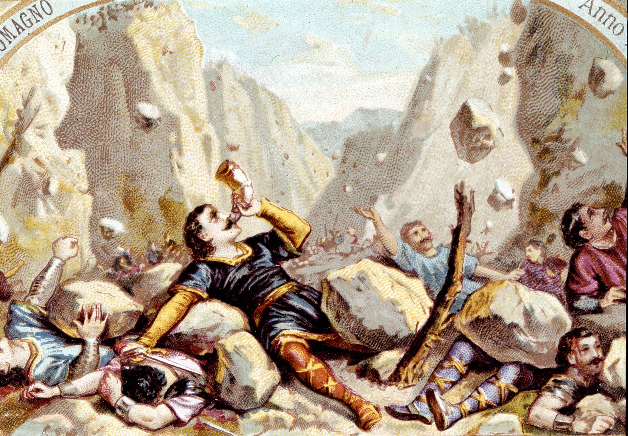 La morte del cavaliere Rolando, nipote di Carlo Magno, nella battaglia di Roncisvalle, 778 da Unknown artist
