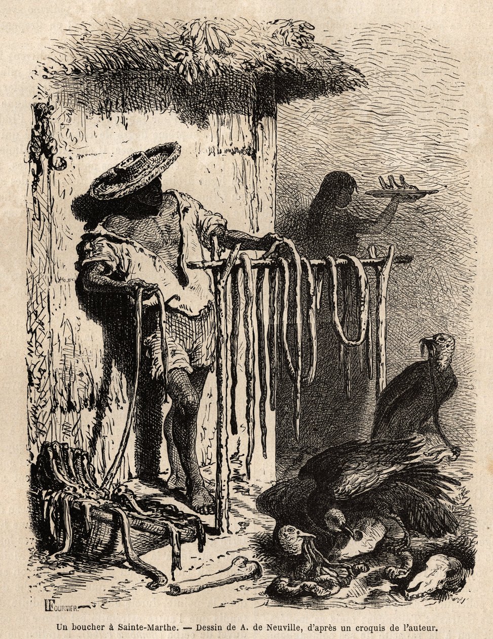 Il banco di un macellaio nei sobborghi di Santa Marta (Colombia), incisione per illustrare il viaggio nelle valli di Quinquinas, di Paul Marcoy, 1849-1861 da Unknown artist