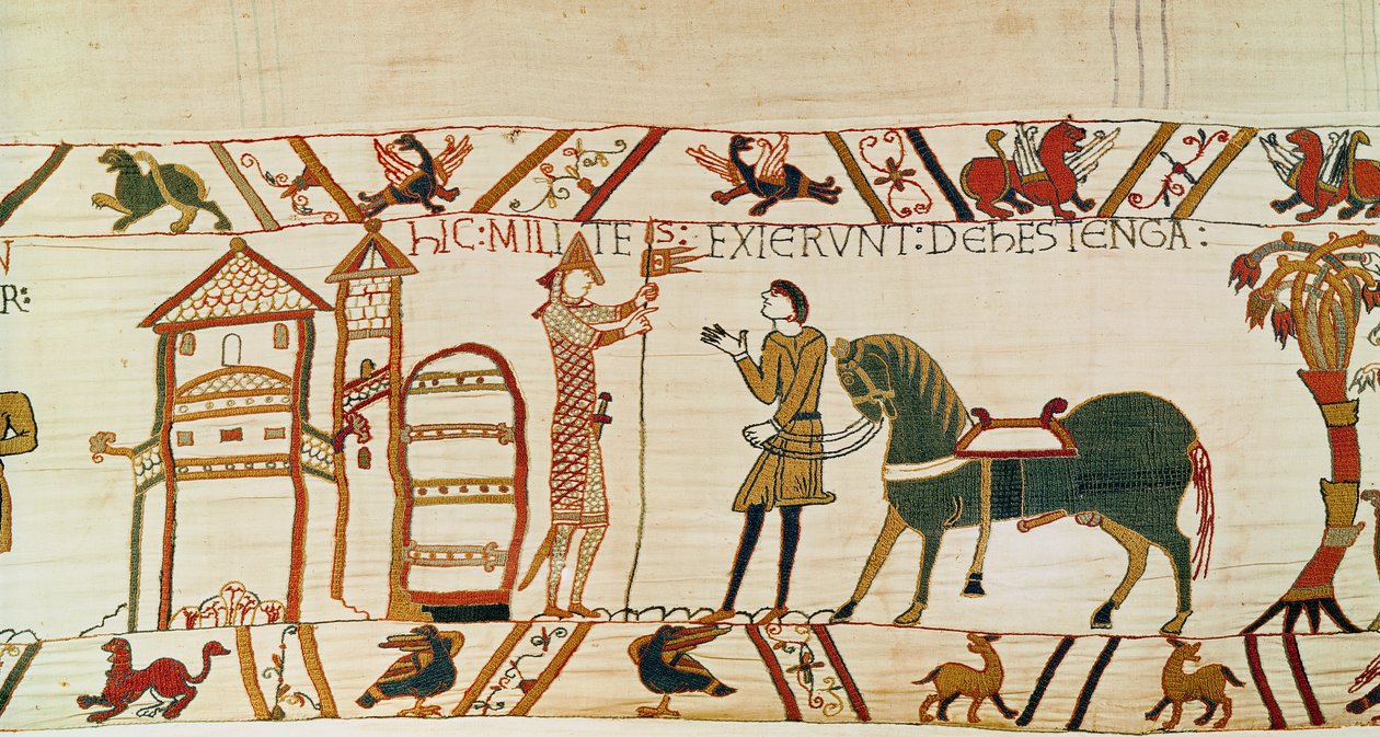 La porta di Hastings si apre per i Normanni per marciare contro Harold, Arazzo di Bayeux da Unknown artist