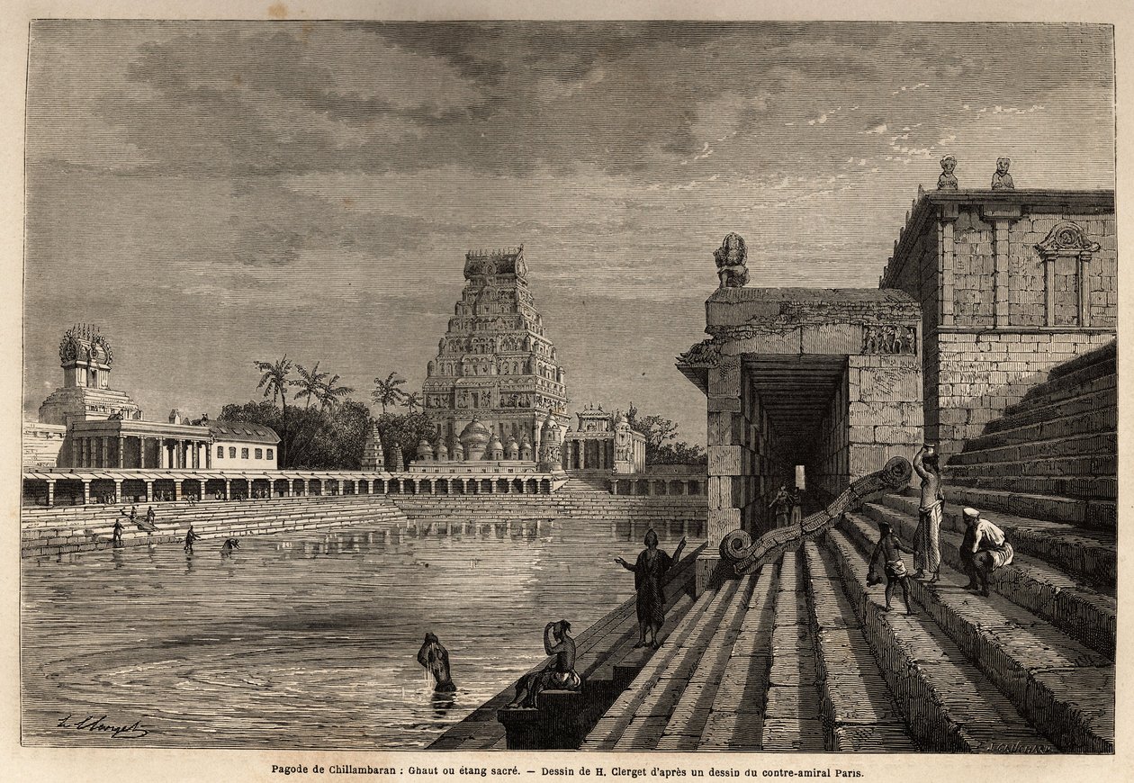 Il ghat o stagno sacro della Pagoda di Chillambaran, situato sul Golfo del Bengala, vicino a Pondicherry (India) da Unknown artist