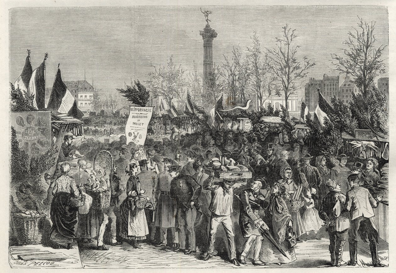 La fiera del prosciutto al Boulevard Bourdon a Parigi (Place de la Bastille) - 1868 da Unknown artist