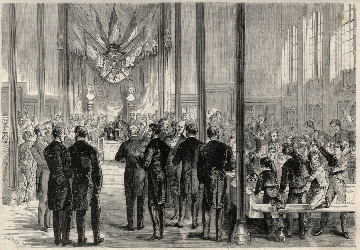 Il principe imperiale Eugenio Luigi Giuseppe (1856-1879) assiste al banchetto di San Carlo Magno a Parigi, al Liceo Bonaparte (poi Liceo Condorcet). Incisione in "L
