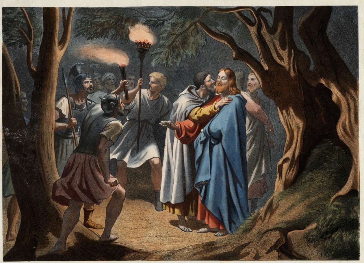 Il bacio di Giuda nel Giardino degli Ulivi (incisione anonima del XIX secolo) da Unknown artist