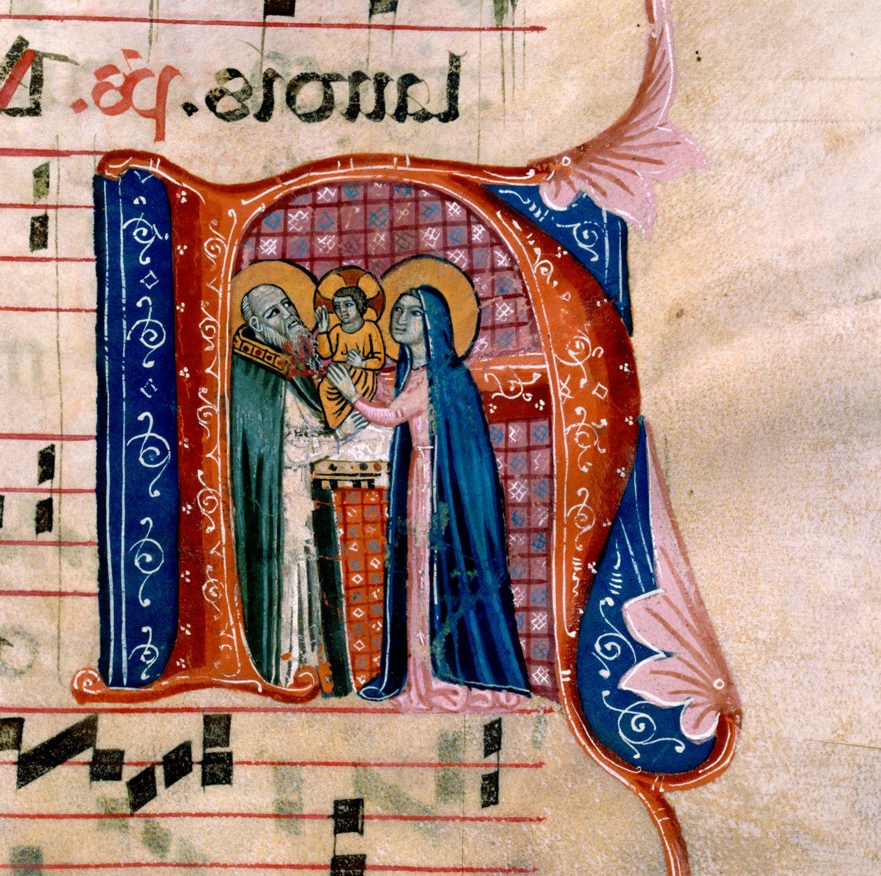 La lettera "N" con una raffigurazione della Presentazione al Tempio: f.36v dell