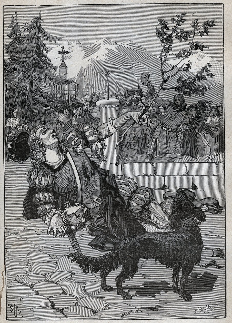 Il tiglio di Friburgo: un soldato della Confederazione Elvetica venne a Friburgo per annunciare la vittoria della Svizzera contro Carlo il Temerario nella Battaglia di Morat il 22 giugno 1476 con un ramo di tiglio dal campo di battaglia. da Unknown artist