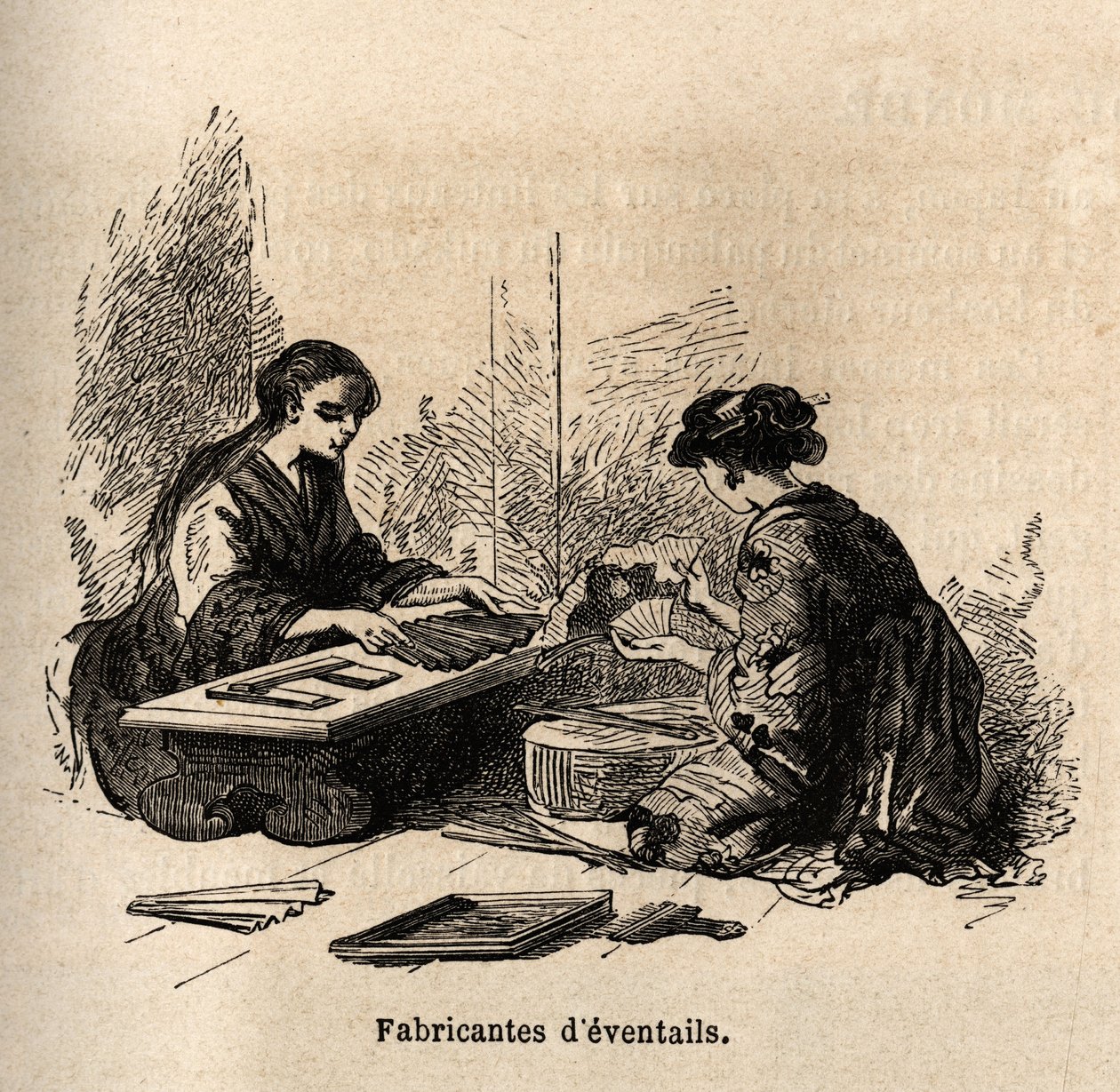 La fabbricazione di ventagli. Incisione per illustrare il viaggio in Giappone nel 1863-1864, di Aime Humbert, ministro della Confederazione Svizzera, in "Le tour du monde, nouveau journal des voyages", a cura di Edouard Charton da Unknown artist