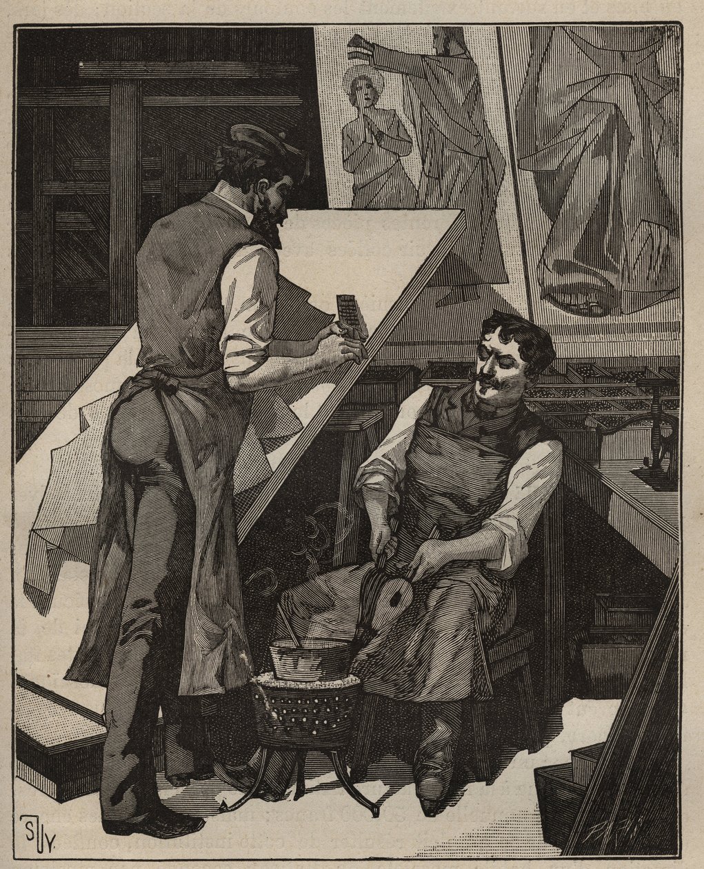 Il mosaico: laboratorio di mosaico. Incisione del 1885 in "Les arts et metiers illustres" di Adolphe Bitard da Unknown artist