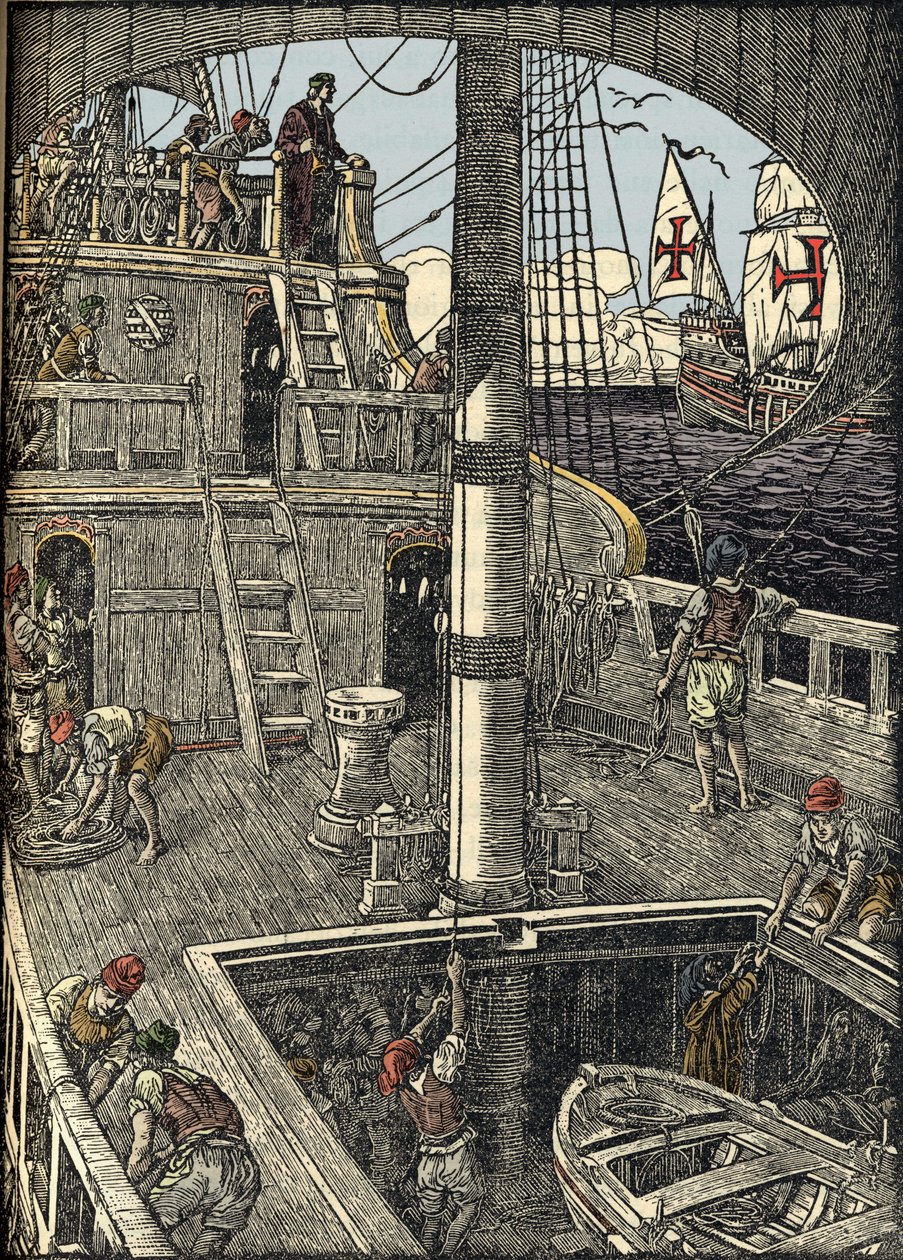 Il navigatore Cristoforo Colombo (1451-1506) a bordo della sua caravella da Unknown artist