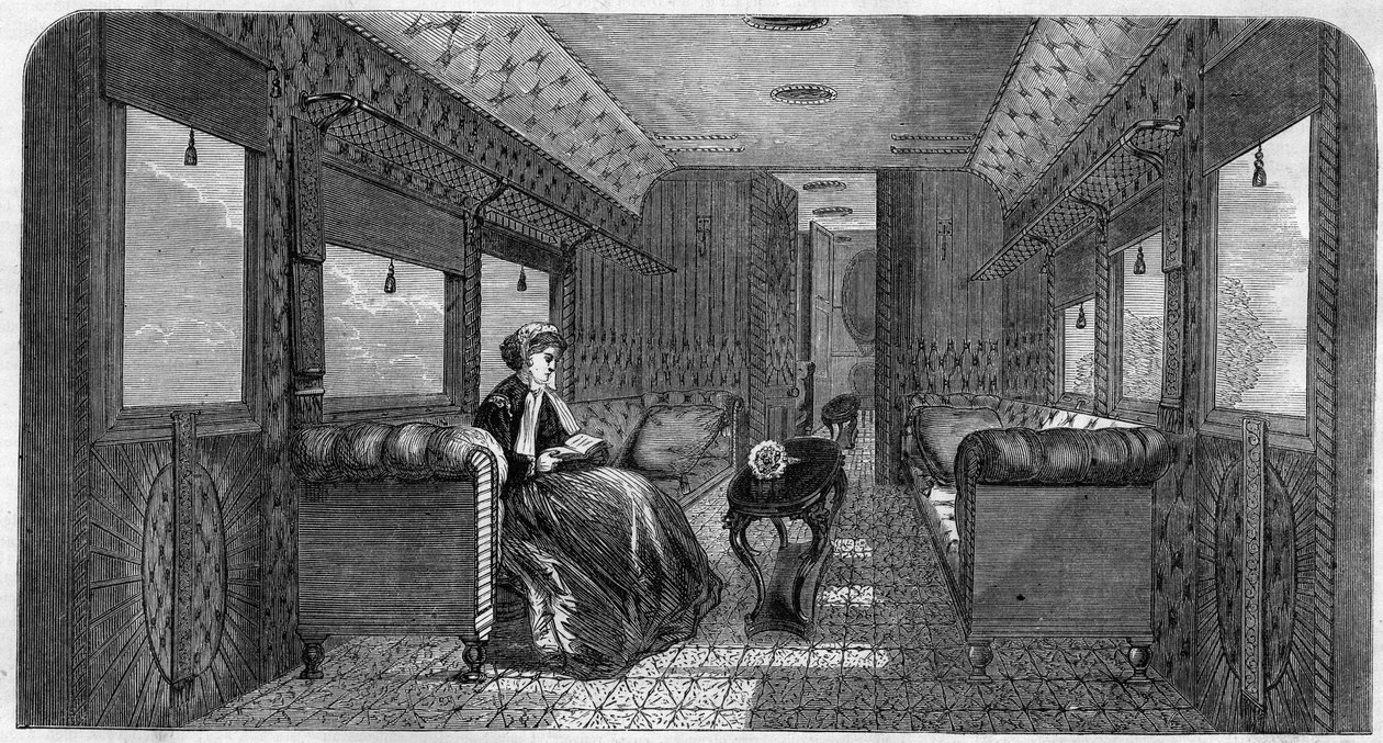La nuova carrozza di sua maestà la Principessa del Galles per i suoi viaggi in treno. Incisione in "L