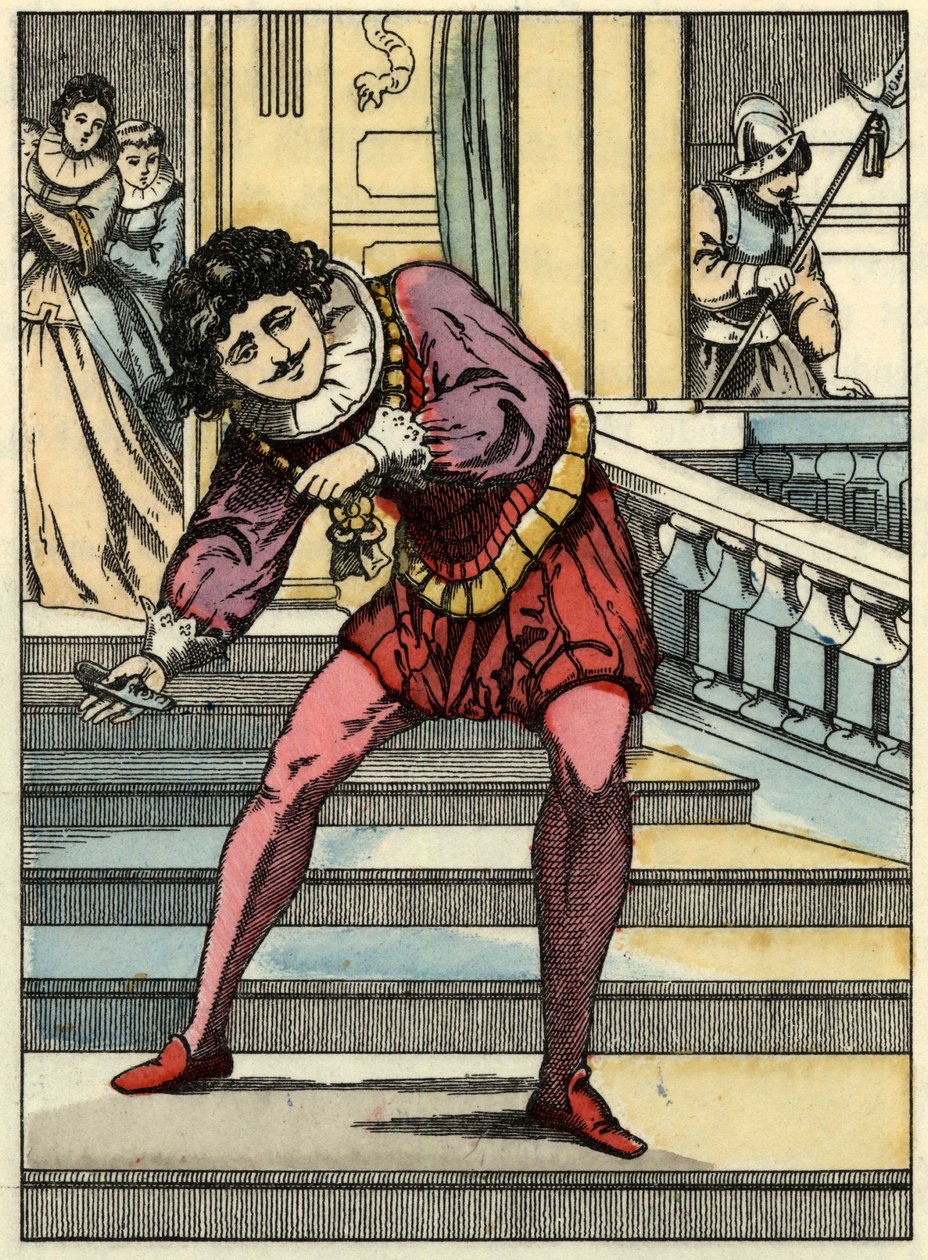 Il principe raccoglie la scarpetta di vetro di Cenerentola. Illustrazione del racconto di Charles Perrault "Cenerentola o La piccola scarpetta di vetro" da Unknown artist