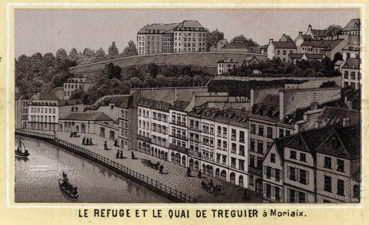 Il rifugio e il molo di Tréguier a Morlaix (Finistère, Bretagna). Cromolitografia della fine del XIX secolo da Unknown artist