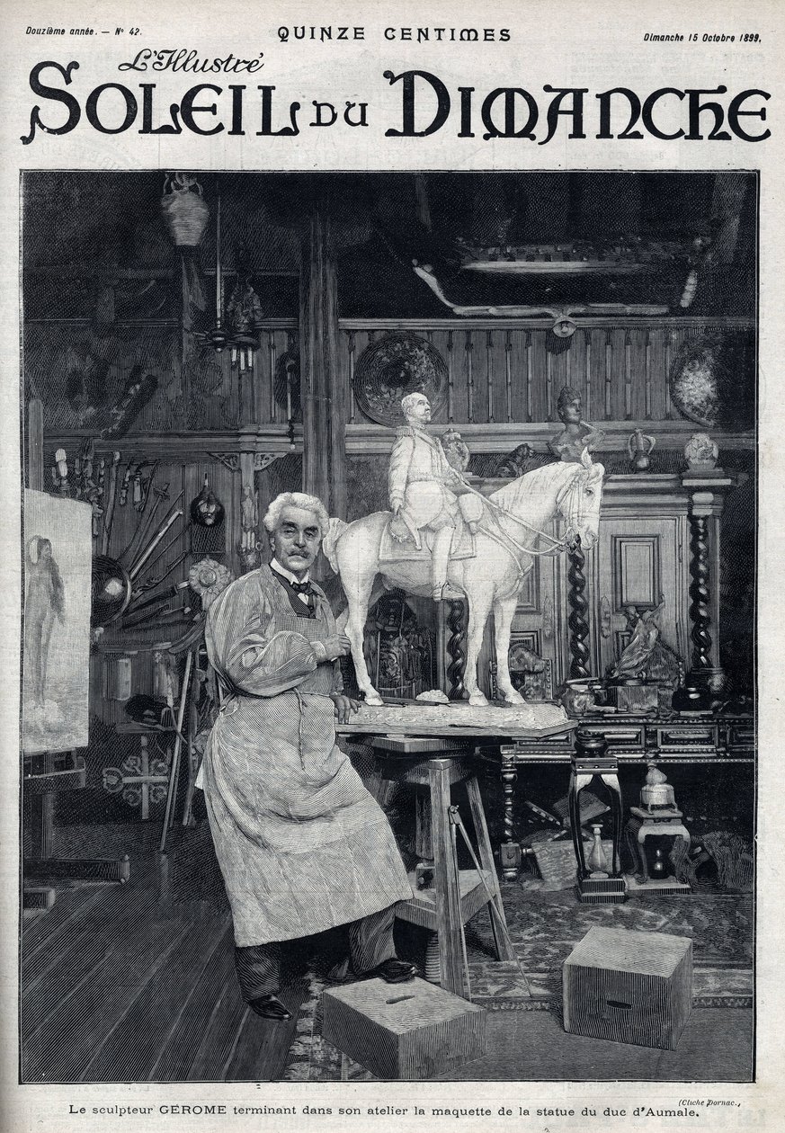 Lo scultore Jean Leon (Jean-Leon) Gerome (1824-1904) termina nel suo studio il modello della statua del Duca d