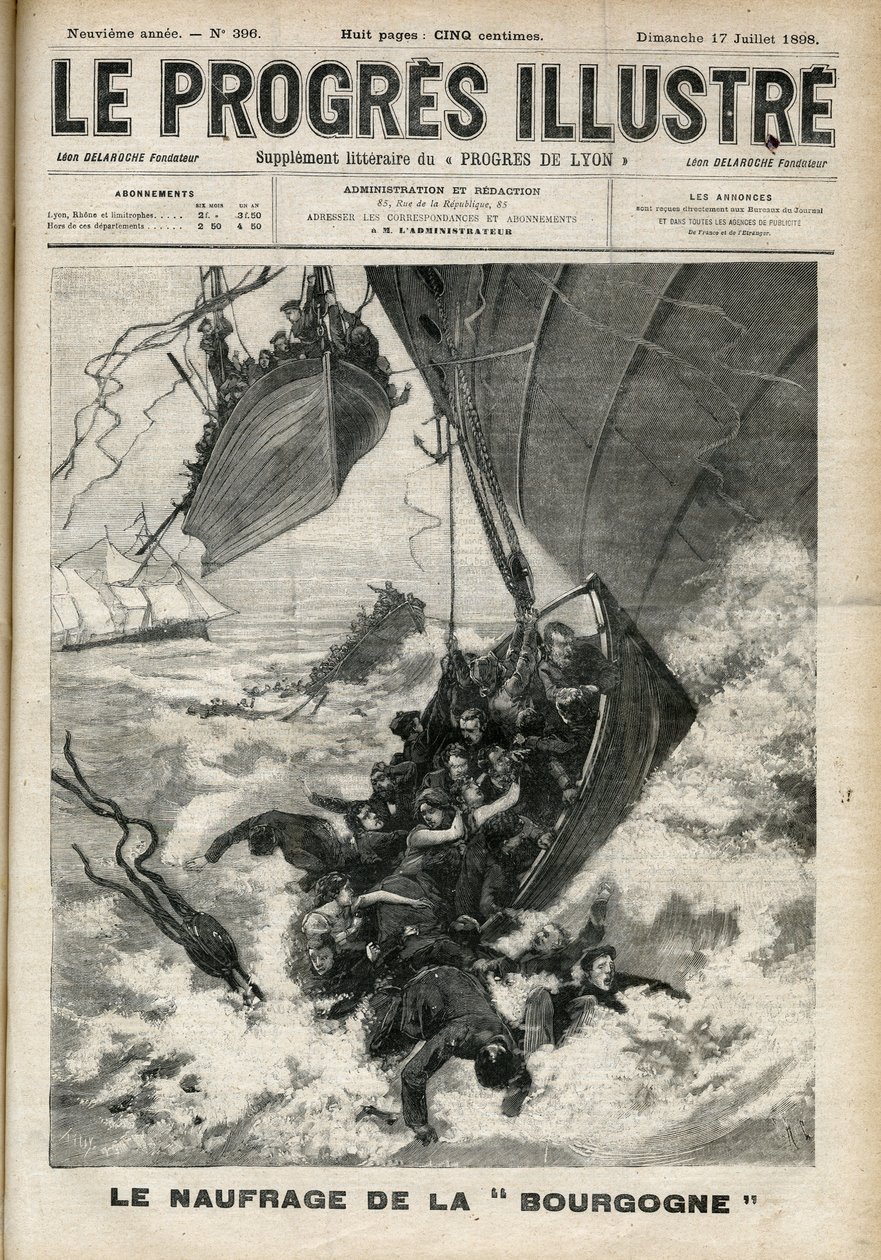Il naufragio del Transatlantico "Burgundy". Incisione in "Le progrès illustré" del luglio 1898 da Unknown artist