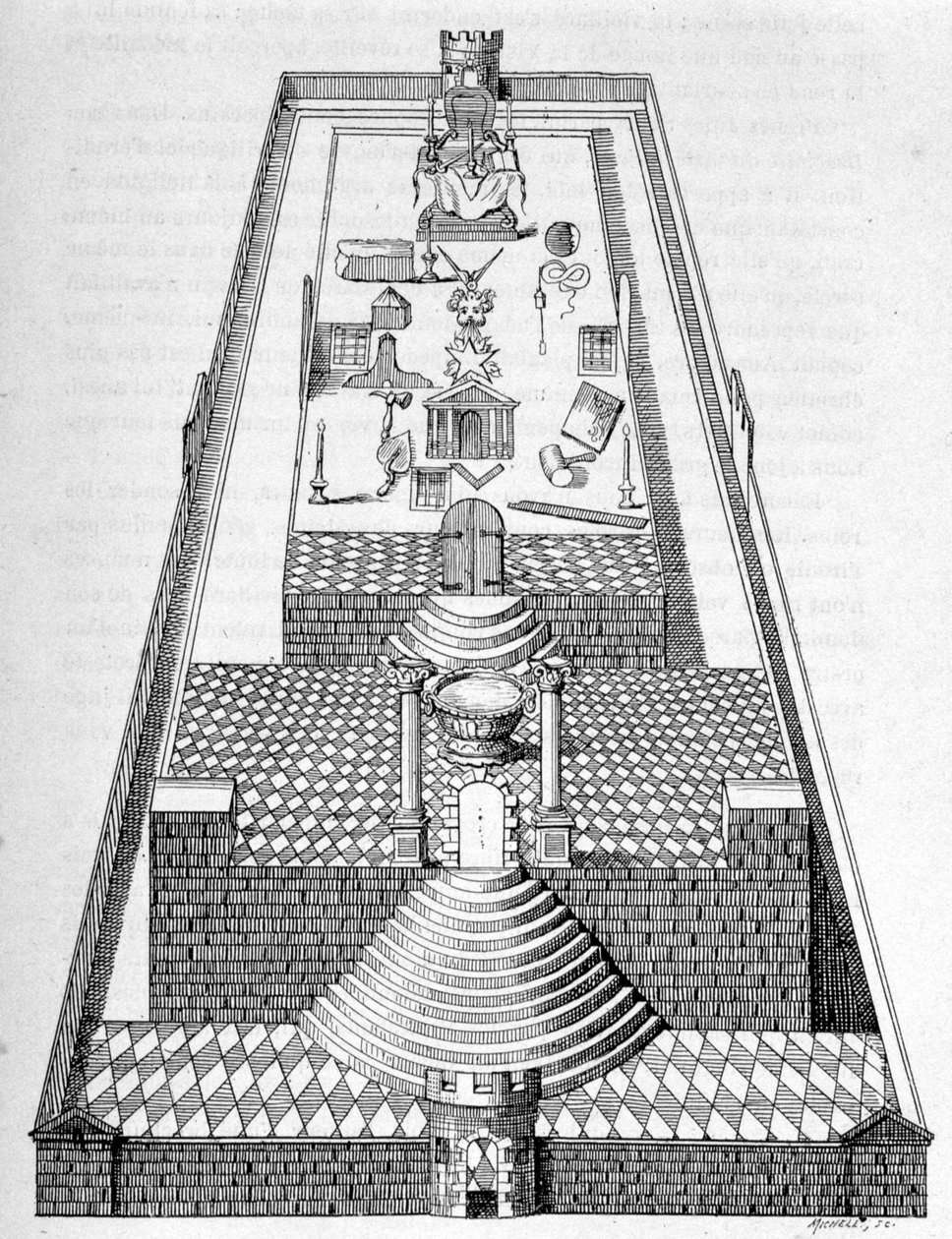 Il tempio di Salomone a Gerusalemme, secondo una delle figure da disegnare sul pavimento delle logge durante le accoglienze franco-massoniche - in "La France Juive" di Edouard Drumont da Unknown artist