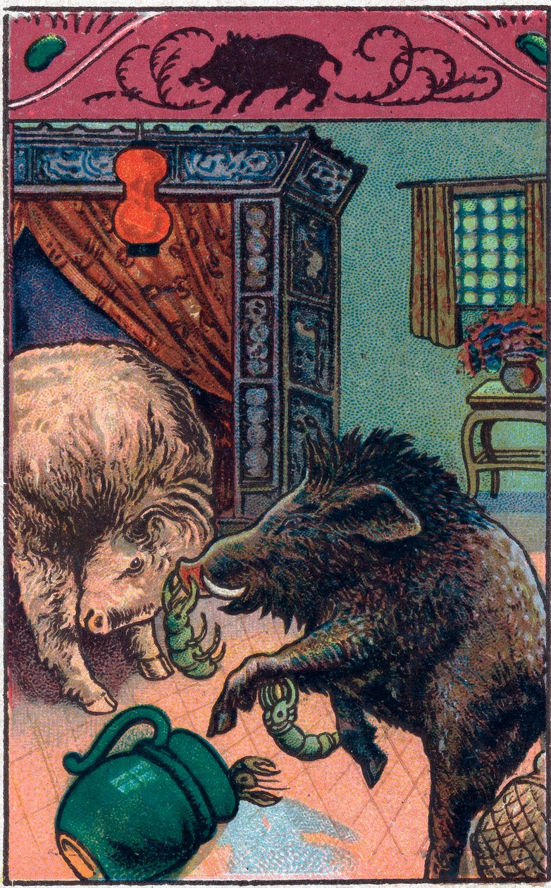 Il terribile cinghiale. Racconto cinese. Cromolitografia della fine del XIX secolo da Unknown artist