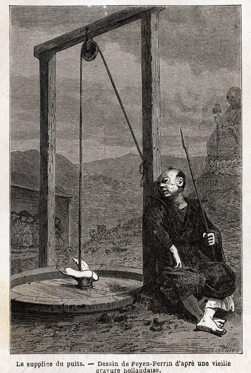 Il tormento del pozzo, la vittima, a testa in giù, è appesa in una cisterna, che viene chiusa con assi per renderla completamente oscura, la morte non sopraggiunge fino a circa dieci giorni, questo tormento era molto usato contro i cristiani giapponesi che da Unknown artist