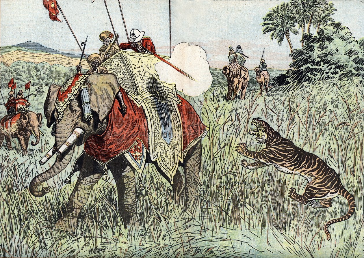 Il viaggio del Principe di Galles (poi Edoardo VIII, poi Duca di Windsor) (1894-1972), nelle Indie britanniche, qui rappresentato durante una caccia alla tigre" (Prince Edward of Wales during a tiger hunting in the British India da Unknown Artist