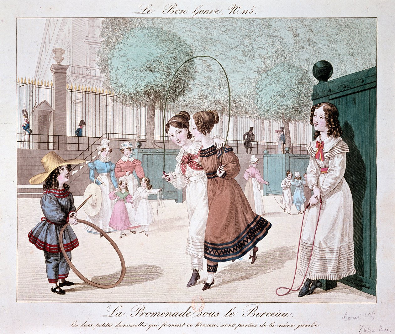 La passeggiata sotto la culla: Le due signorine che formano questa culla, sono della stessa gamba (Jardin des Tuileries), ca. 1840 da Unknown artist