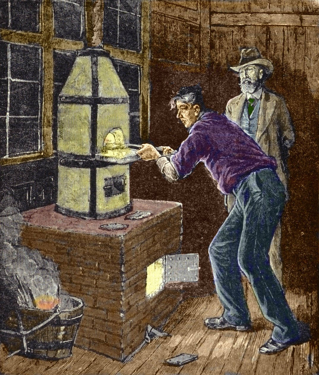 Thomas Edison sperimenta intorno al 1879 con carta carbone per la lampada a incandescenza da Unknown artist