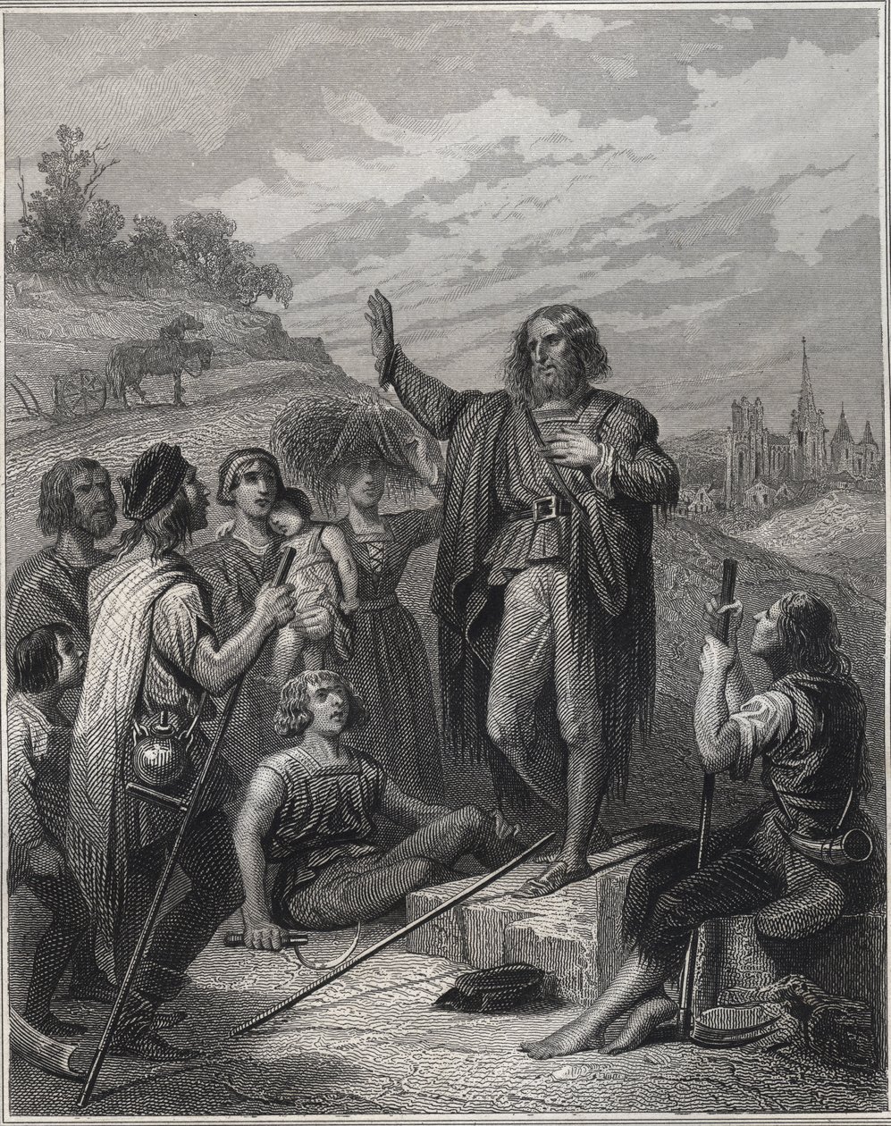 Thomas Müntzer predica - Thomas Müntzer (1489-1525) insegna la sua dottrina - incisione in "Les Fastes populaires, ou Histoire des actes héroïques du peuple et de son influence sur les sciences, les arts, l