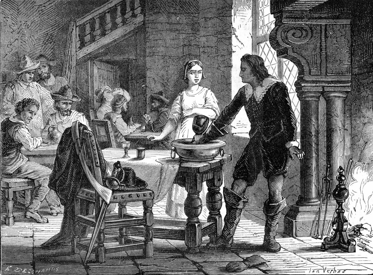 Thomas Savery nella sua taverna che fa esperimenti (esperimento della bottiglia) - in “Album della Scienza; scienziati illustri; Grandi scoperte” 1896 da Unknown artist