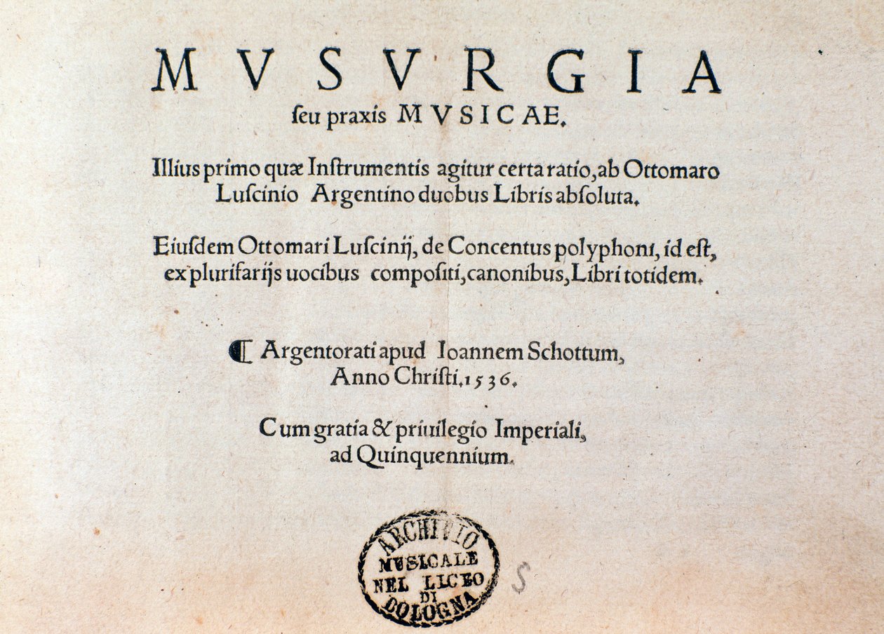 Pagina del titolo di Musurgia, manuale pratico di musica (1536) da Unknown artist