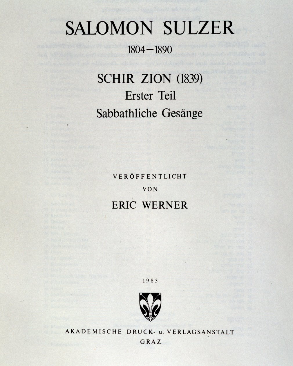 Pagina del titolo di Schir zion di Salomon Sulzer da Unknown artist