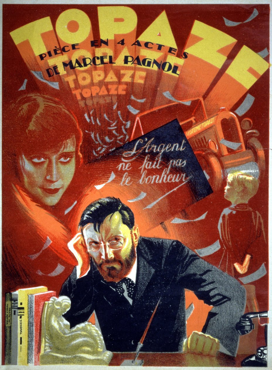 Topaze, opera teatrale di Pagnol, 1930-1940 circa (manifesto) da Unknown Artist