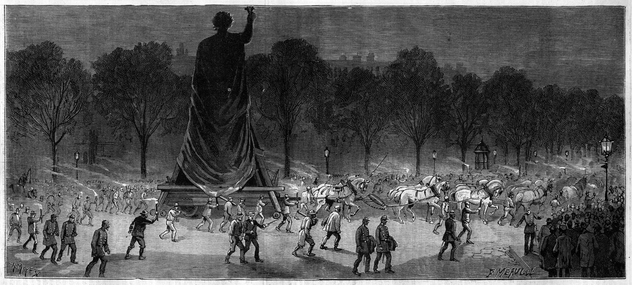 Traslazione della statua della Repubblica (Marianne in bronzo, alta 9,50 m), dai laboratori del Sig. Thiebaut alla Place de la Republique a Parigi nel 1883 da Unknown artist