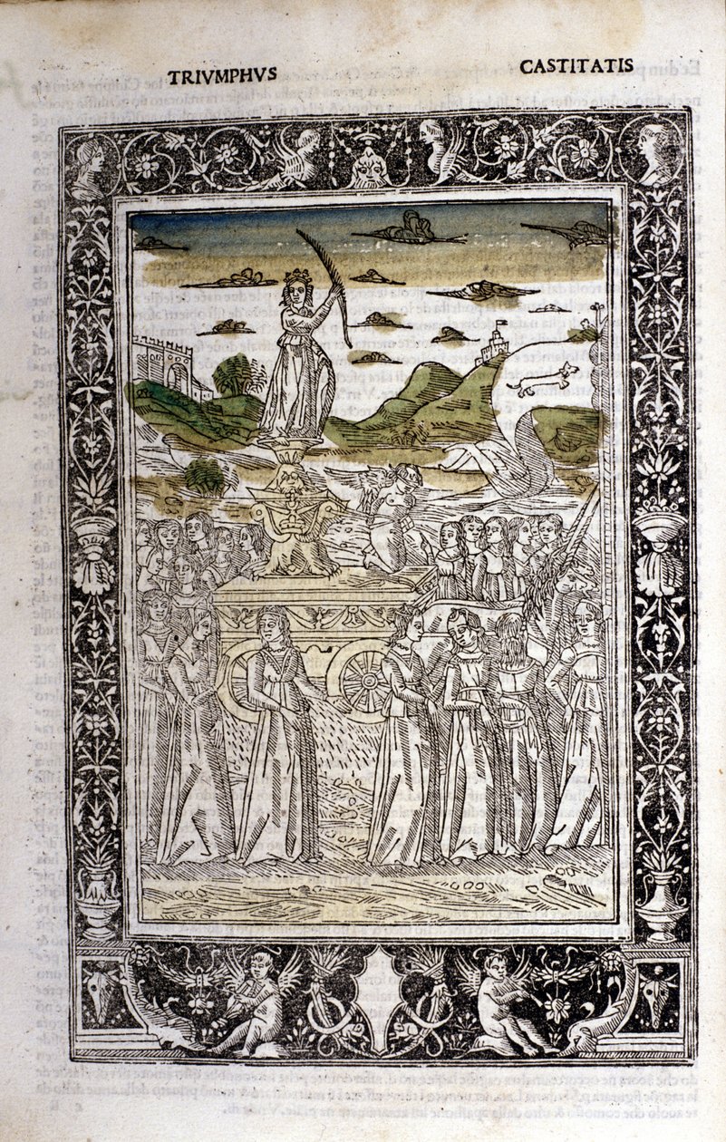 Trionfo della Castità di Petrarca (Francesco Petrarca). Miniatura sd. Bibl. Trivulziana, Milano. da Unknown artist