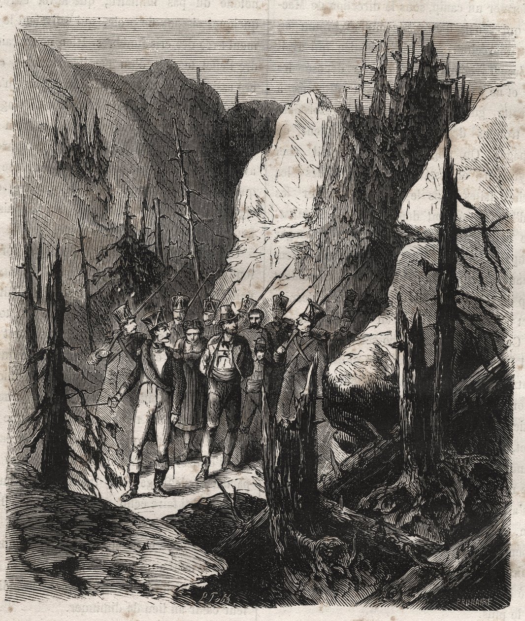 Patriota tirolese Andreas Hofer (1767-1810) arrestato dalle truppe italiane il 19/01/1810 - Incisione del 1879 in “Histoire des societes secretes, politiques et religieuses” di Pierre Zaccone (1817-1895) da Unknown artist