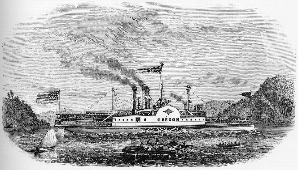 Storia degli Stati Uniti: Battello a vapore - Oregon (incisione) da Unknown artist