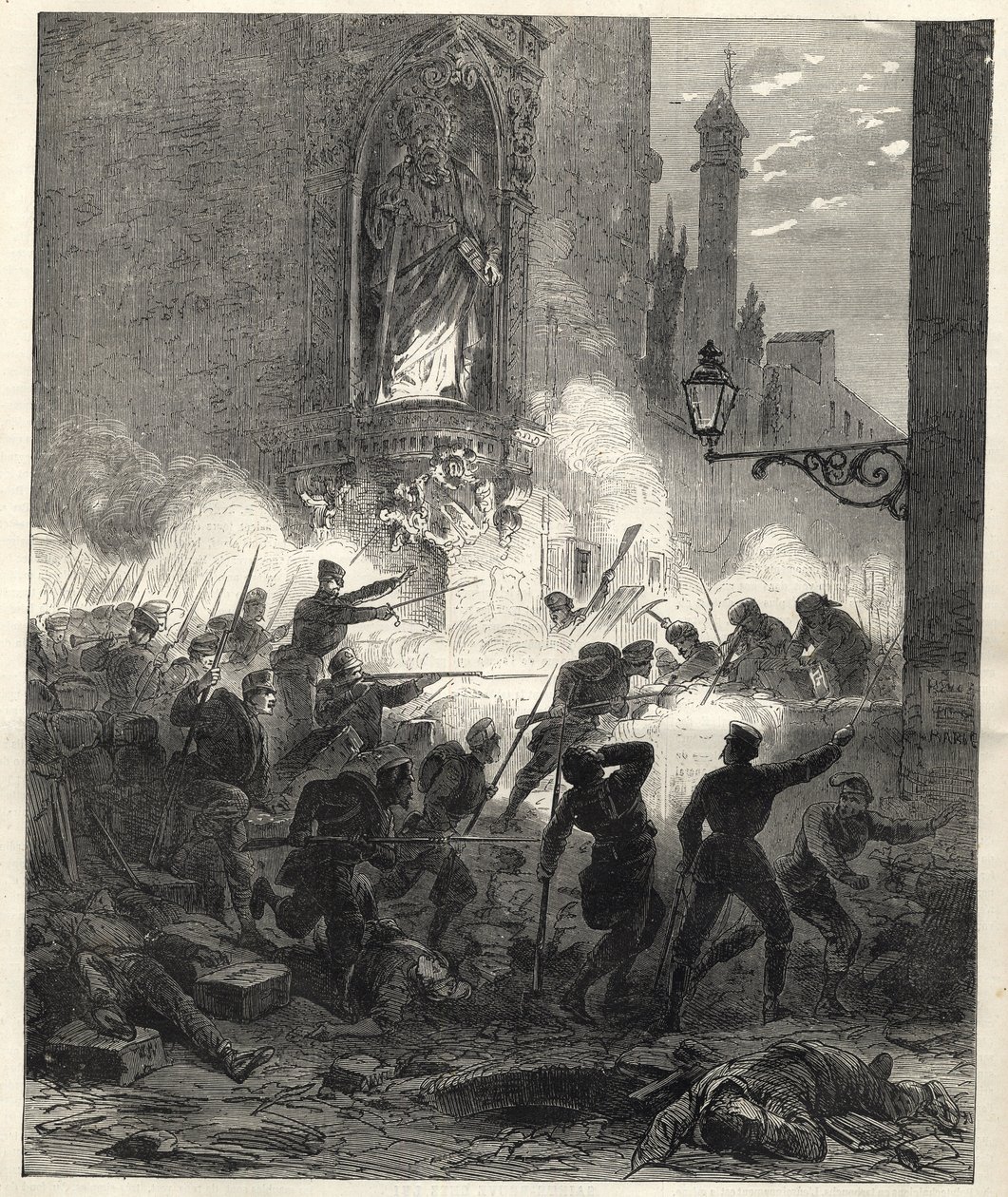 Insurrezione dei repubblicani in Catalogna: combattimenti a Barcellona nella notte tra il 25 e il 26 settembre 1869 - Sexenio Democratico (sei anni democratici) - Spagna sotto il governo del generale Francisco Serrano 1869/1870 - Insurrezione repubblicana  da Unknown artist