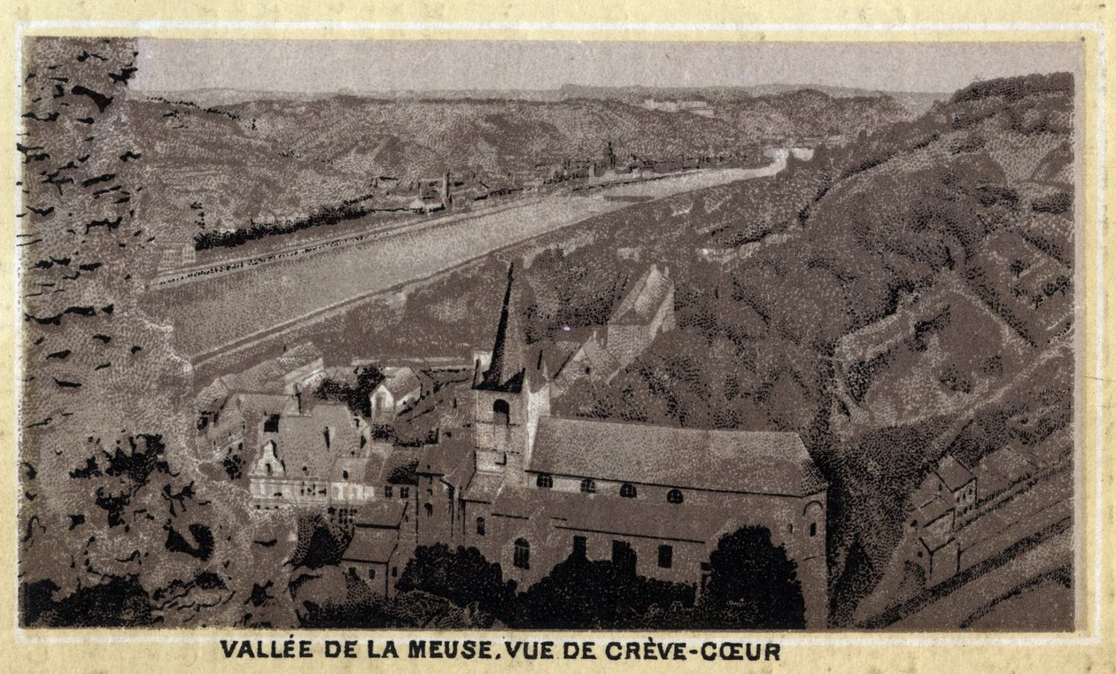 Valle della Mosa: veduta di Creve Coeur (Creve-Coeur o Crevecoeur), Vallonia, Belgio. Cromolitografia della fine del XIX secolo da Unknown artist