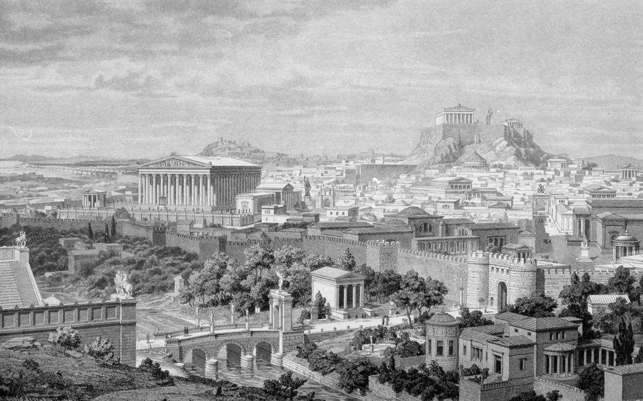 Veduta di Atene, il Tempio di Adriano e l
