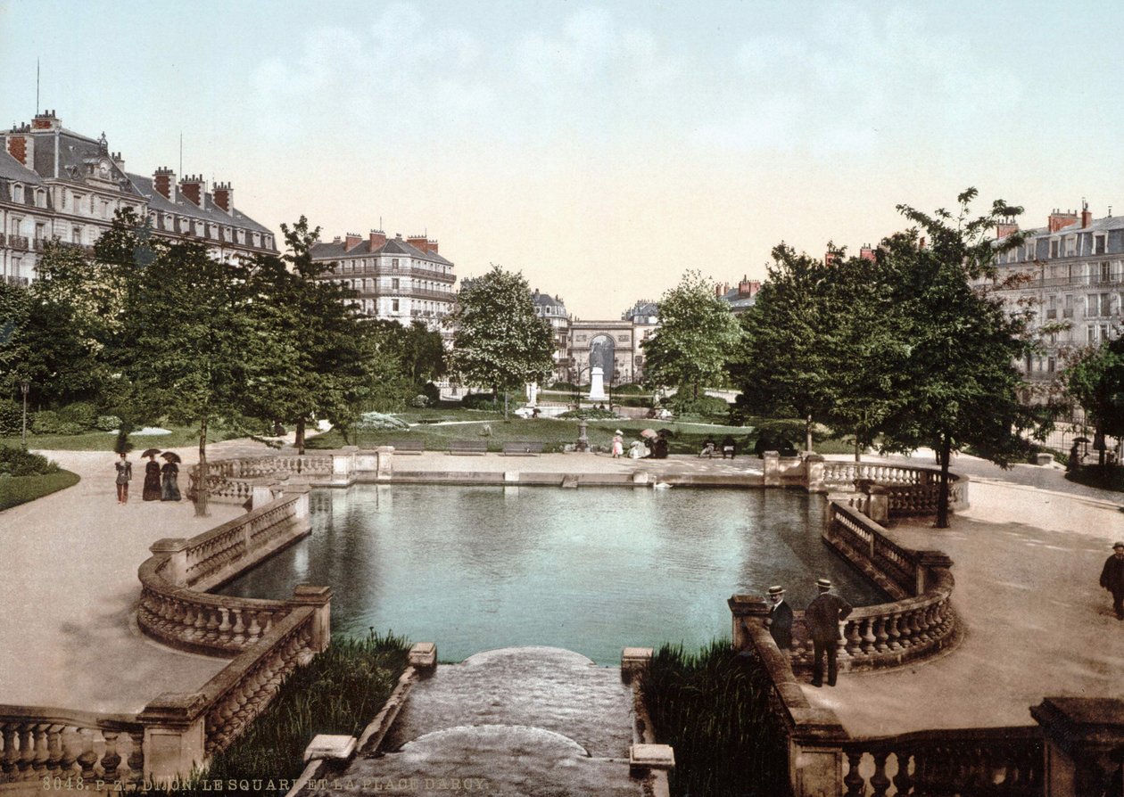 Veduta di Digione: piazza e piazza Darcy. Fotochrome ca. 1890 da Unknown artist