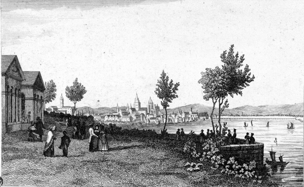 Vista di Magonza in Germania e del Reno intorno al 1830. da Unknown artist
